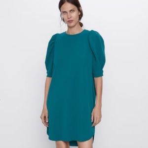 Zara Teal Puff Sleeve Dress